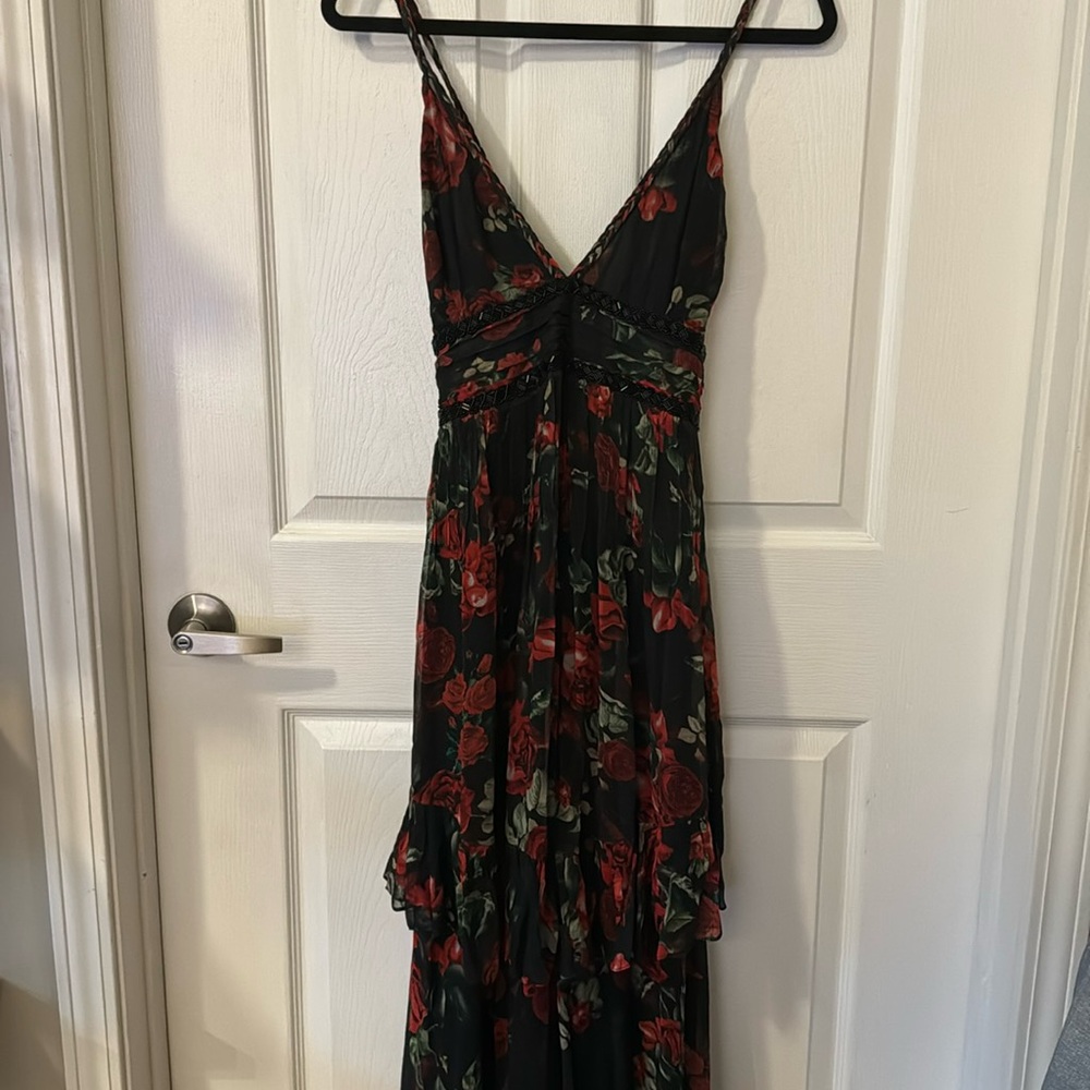 Rococo Sand maxi dress, size L, black with red rose and beading